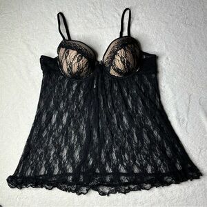 In Bloom By Jonquil Black Lace Babydoll Lingerie